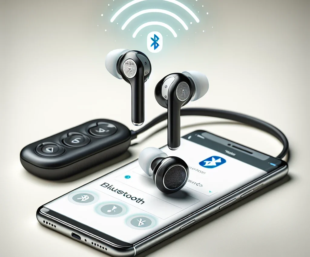 "Sebagian gambar menunjukkan earbud JBL yang terhubung dengan perangkat Bluetooth versi 4.0, menampilkan kemudahan koneksi dan kualitas suara yang tinggi."